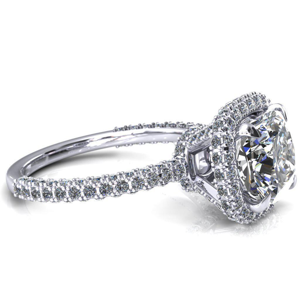 Mckinley Cushion Moissanite 4 Claw Prong Halo 3/4 Eternity 3 Sided Diamond Shank Engagement Ring-Custom-Made Jewelry-Fire & Brilliance ®