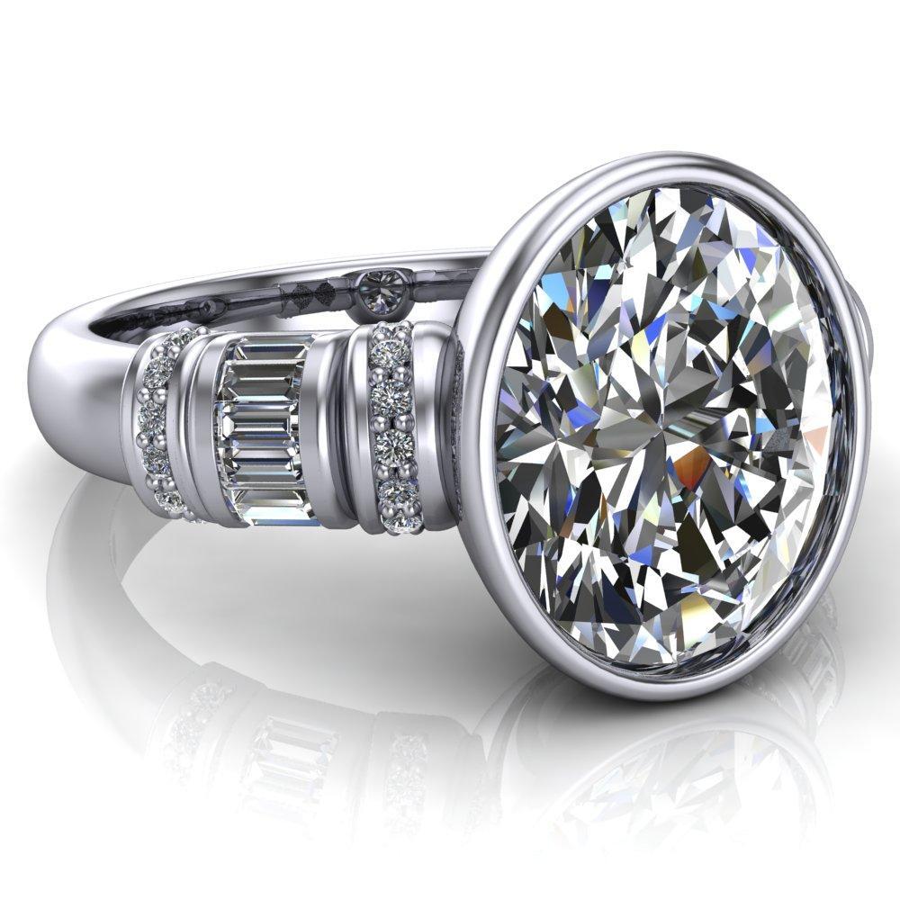 Medley Oval Moissanite Full Bezel Diamond Side Engagement Ring-Custom-Made Jewelry-Fire & Brilliance ®