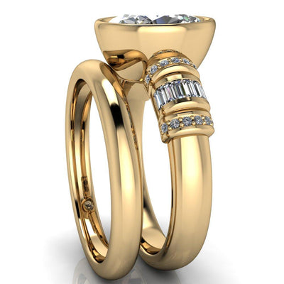 Medley Oval Moissanite Full Bezel Diamond Side Engagement Ring-Custom-Made Jewelry-Fire & Brilliance ®