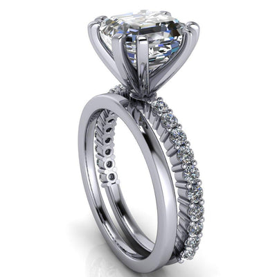 Melina Asscher Moissanite 8 Prong Shared Prong Shank Engagement Ring-Custom-Made Jewelry-Fire & Brilliance ®