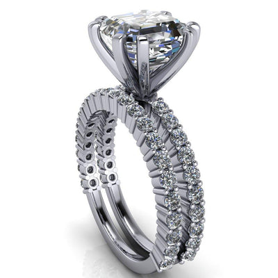 Melina Asscher Moissanite 8 Prong Shared Prong Shank Engagement Ring-Custom-Made Jewelry-Fire & Brilliance ®