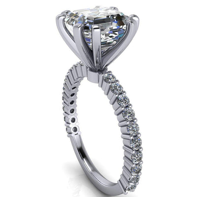 Melina Asscher Moissanite 8 Prong Shared Prong Shank Engagement Ring-Custom-Made Jewelry-Fire & Brilliance ®