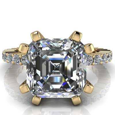 Melina Asscher Moissanite 8 Prong Shared Prong Shank Engagement Ring-Custom-Made Jewelry-Fire & Brilliance ®