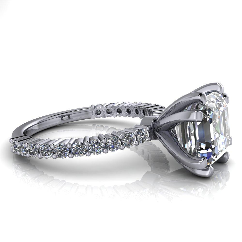 Melina Asscher Moissanite 8 Prong Shared Prong Shank Engagement Ring-Custom-Made Jewelry-Fire & Brilliance ®