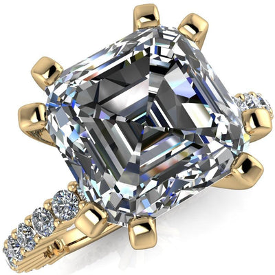 Melina Asscher Moissanite 8 Prong Shared Prong Shank Engagement Ring-Custom-Made Jewelry-Fire & Brilliance ®