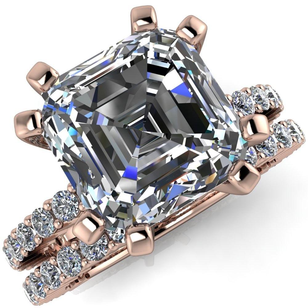 Melina Asscher Moissanite 8 Prong Shared Prong Shank Engagement Ring-Custom-Made Jewelry-Fire & Brilliance ®