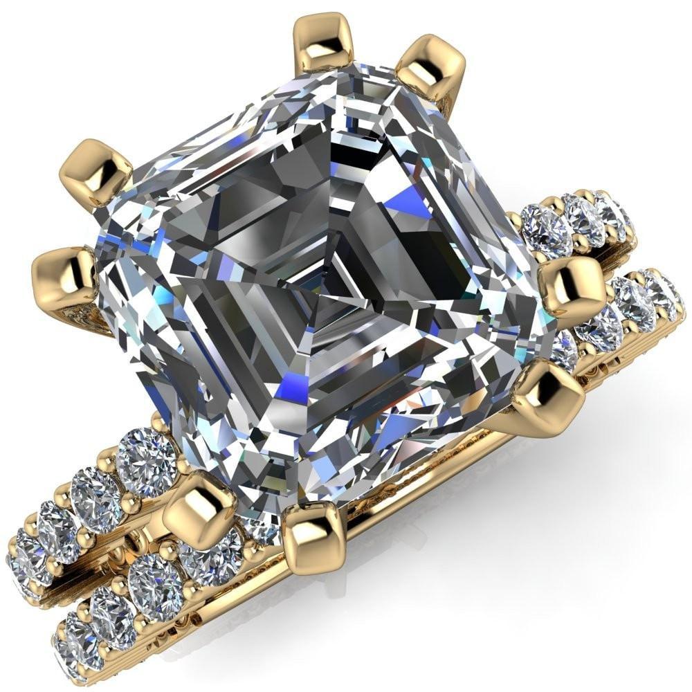 Melina Asscher Moissanite 8 Prong Shared Prong Shank Engagement Ring-Custom-Made Jewelry-Fire & Brilliance ®