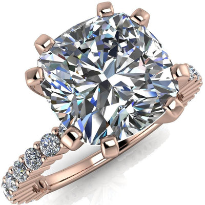 Melina Cushion Moissanite 8 Prong Shared Prong Shank Engagement Ring-Custom-Made Jewelry-Fire & Brilliance ®