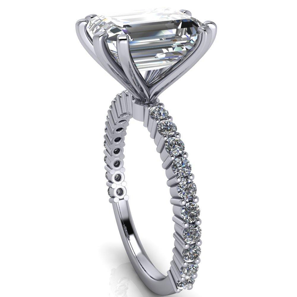 Melina Emerald Moissanite 8 Prong Shared Prong Shank Engagement Ring-Custom-Made Jewelry-Fire & Brilliance ®