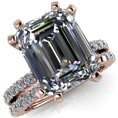 Melina Emerald Moissanite 8 Prong Shared Prong Shank Engagement Ring-Custom-Made Jewelry-Fire & Brilliance ®