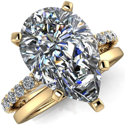 Melina Pear Moissanite 5 Prong Shared Prong Shank Engagement Ring-Custom-Made Jewelry-Fire & Brilliance ®