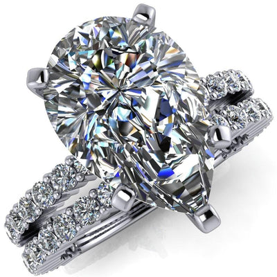 Melina Pear Moissanite 5 Prong Shared Prong Shank Engagement Ring-Custom-Made Jewelry-Fire & Brilliance ®