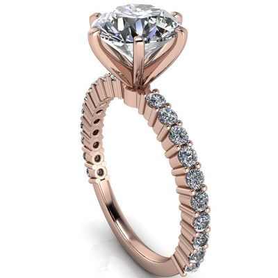 Melina Round Moissanite 6 Prong Shared Prong Shank Engagement Ring-Custom-Made Jewelry-Fire & Brilliance ®