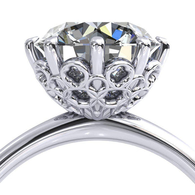 Melting Snowflakes Round Moissanite Engagement Ring-Custom-Made Jewelry-Fire & Brilliance ®