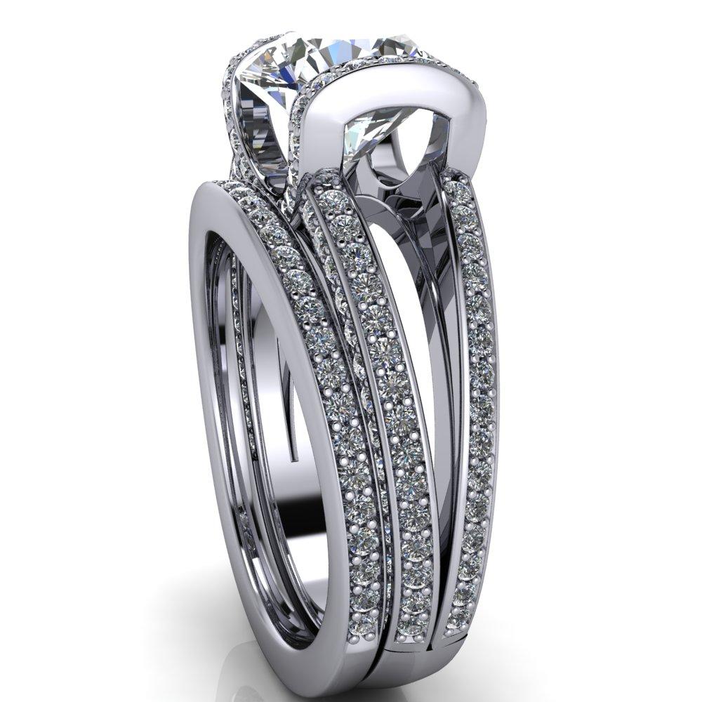 Merilee Round Moissanite Split Shank Diamond Encrusted Engagement Ring-Custom-Made Jewelry-Fire & Brilliance ®