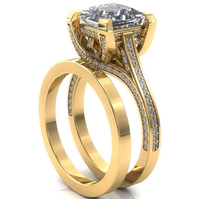 Mesmer Princess/Square Diamond Channel Cathedral 4 Prong Ring-Custom-Made Jewelry-Fire & Brilliance ®