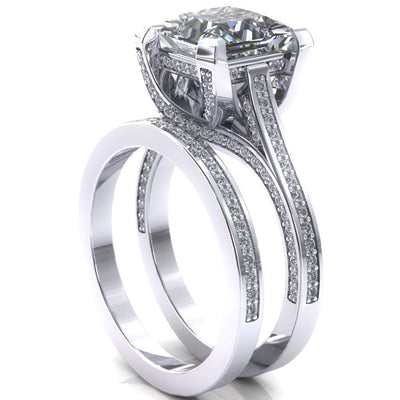 Mesmer Princess/Square Diamond Channel Cathedral 4 Prong Ring-Custom-Made Jewelry-Fire & Brilliance ®
