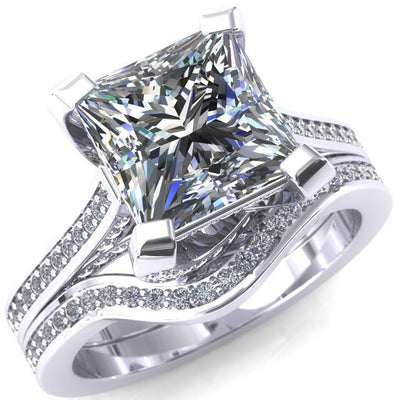 Mesmer Princess/Square Diamond Channel Cathedral 4 Prong Ring-Custom-Made Jewelry-Fire & Brilliance ®