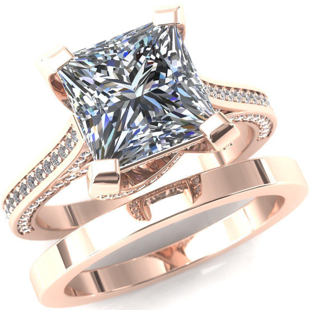 Mesmer Princess/Square Diamond Channel Cathedral 4 Prong Ring-Custom-Made Jewelry-Fire & Brilliance ®