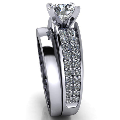Michelle Round Moissanite 4 Prong with Double Diamond Sides Ring-Custom-Made Jewelry-Fire & Brilliance ®