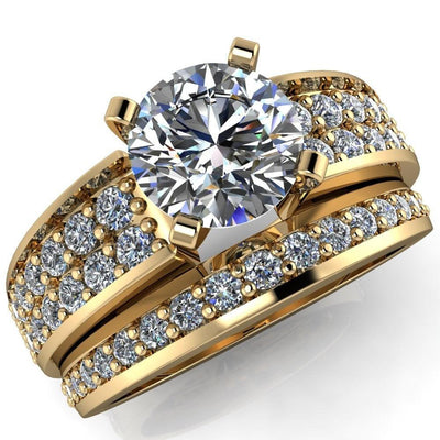 Michelle Round Moissanite 4 Prong with Double Diamond Sides Ring-Custom-Made Jewelry-Fire & Brilliance ®