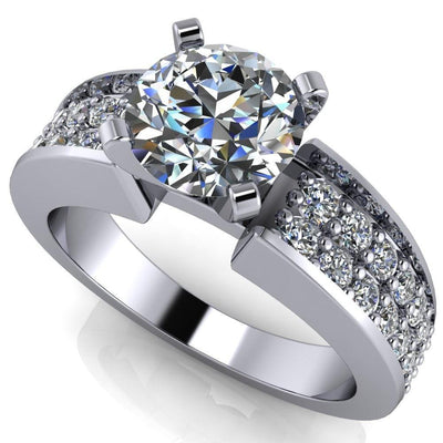 Michelle Round Moissanite 4 Prong with Double Diamond Sides Ring-Custom-Made Jewelry-Fire & Brilliance ®