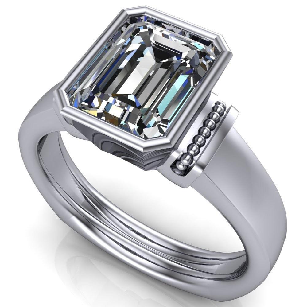 Michone Emerald Moissanite Filigree Bezel Euro Shank Ring-Custom-Made Jewelry-Fire & Brilliance ®