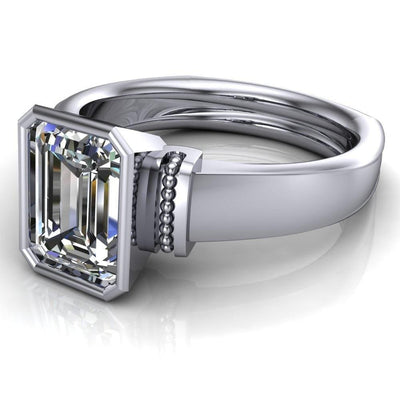 Michone Emerald Moissanite Filigree Bezel Euro Shank Ring-Custom-Made Jewelry-Fire & Brilliance ®