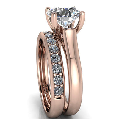 Mila Round Moissanite Kite Set Split Bridge Cathedral Ring-Custom-Made Jewelry-Fire & Brilliance ®