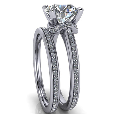 Miliani Round Moissanite 4-Prong Resting Diamond Under Bezel with Diamond High Shoulders Ring-Custom-Made Jewelry-Fire & Brilliance ®