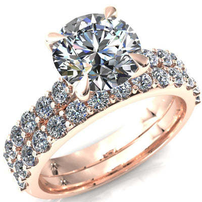 Mimi Round Moissanite 4 Claw Prong 1/2 Infinity Diamond Accent Ring Engagement Ring-FIRE & BRILLIANCE
