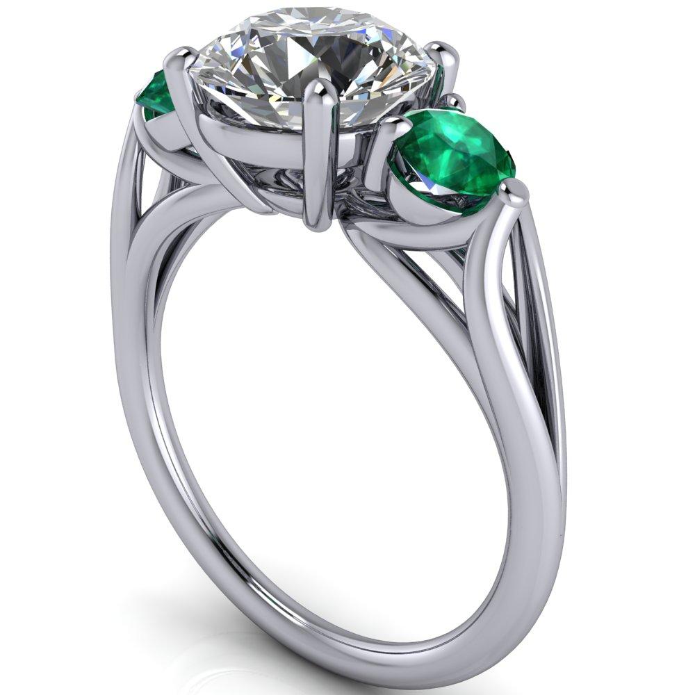 Mira Round Moissanite Emerald Side Split Shank Cathedral Hybrid Engagement Ring-Custom-Made Jewelry-Fire & Brilliance ®