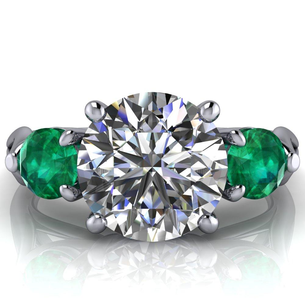Diamond ring with emerald side stones Outlet