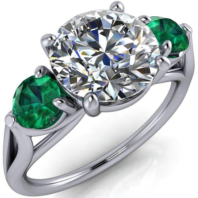 Mira Round Moissanite Emerald Side Split Shank Cathedral Hybrid Engagement Ring-Custom-Made Jewelry-Fire & Brilliance ®