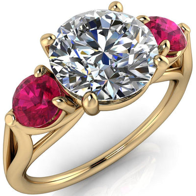 Mira Round Moissanite Ruby Side Split Shank Cathedral Hybrid Engagement Ring-Custom-Made Jewelry-Fire & Brilliance ®