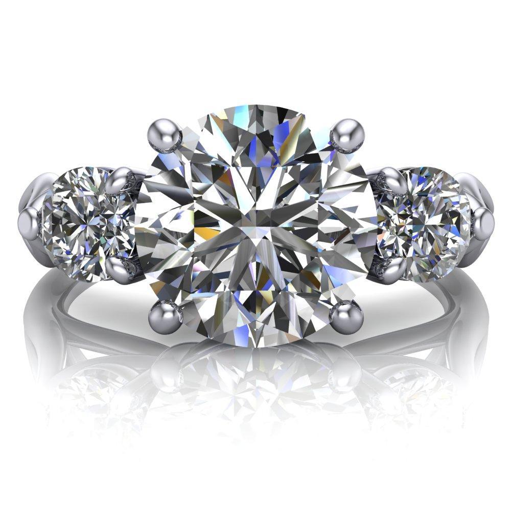 Mira Round Moissanite Trinity Split Shank Cathedral Hybrid Engagement Ring-Custom-Made Jewelry-Fire & Brilliance ®