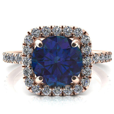 Molly Round Alexandrite Halo 4 Prong 3/4 Diamond Eternity Engagement Ring-FIRE & BRILLIANCE