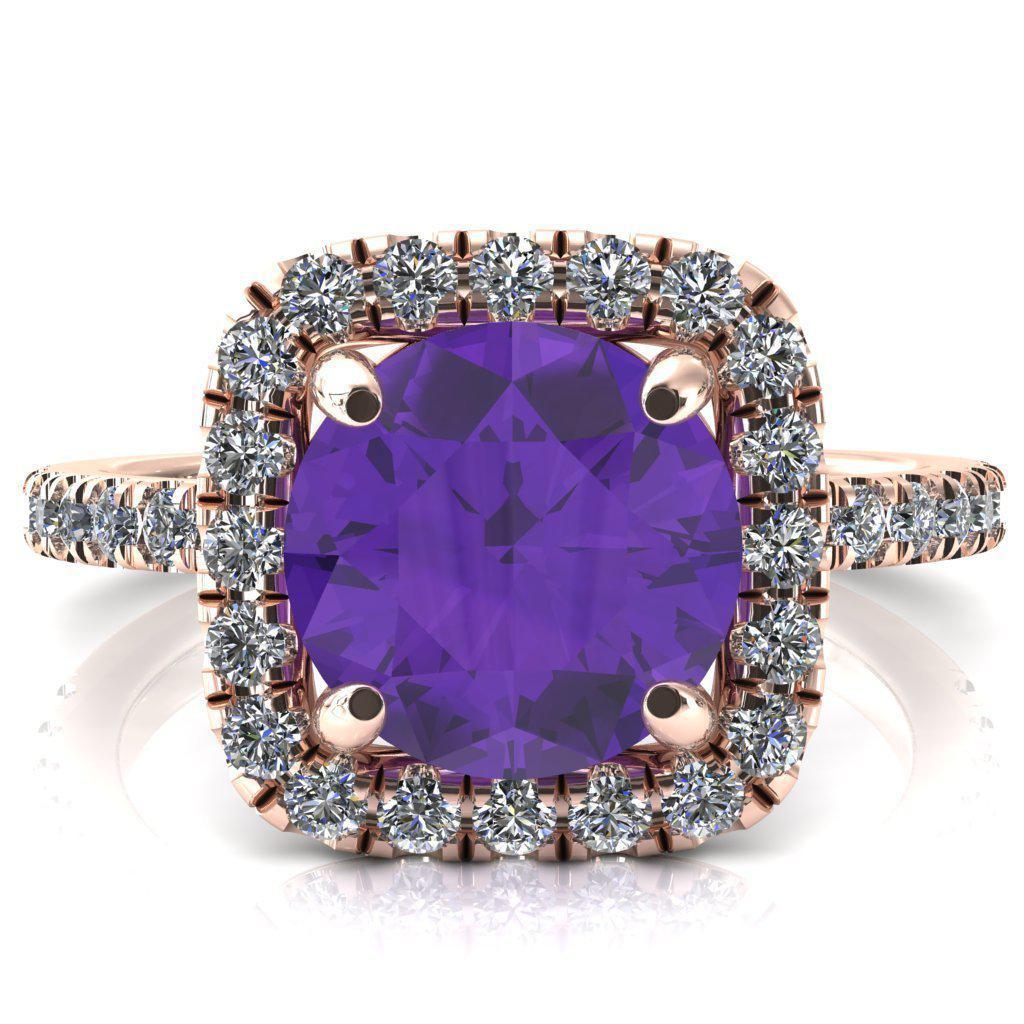 Molly Round Amethyst Halo 4 Prong 3/4 Diamond Eternity Engagement Ring-FIRE & BRILLIANCE