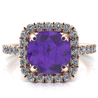 Molly Round Amethyst Halo 4 Prong 3/4 Diamond Eternity Engagement Ring-FIRE & BRILLIANCE