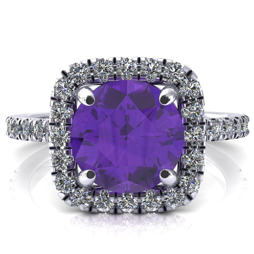 Molly Round Amethyst Halo 4 Prong 3/4 Diamond Eternity Engagement Ring-FIRE & BRILLIANCE