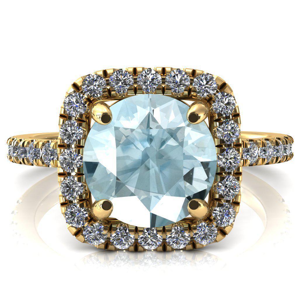 Molly Round Aqua Blue Spinel Halo 4 Prong 3/4 Diamond Eternity Engagement Ring-FIRE & BRILLIANCE