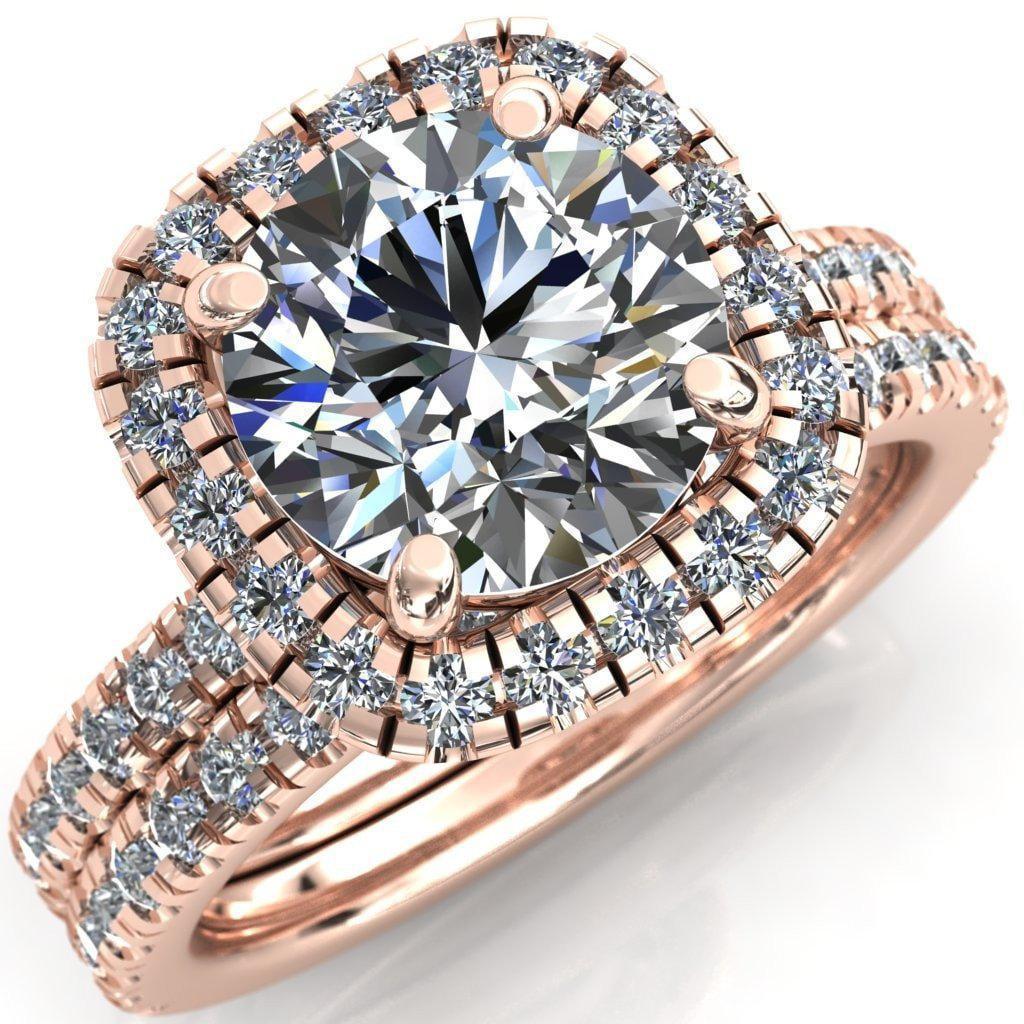 Molly Round Moissanite Halo 4 Prong 3/4 Diamond Eternity Engagement Ring-Custom-Made Jewelry-Fire & Brilliance ®