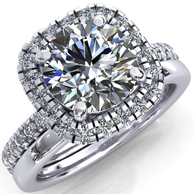 Molly Round Moissanite Halo 4 Prong 3/4 Diamond Eternity Engagement Ring-Custom-Made Jewelry-Fire & Brilliance ®