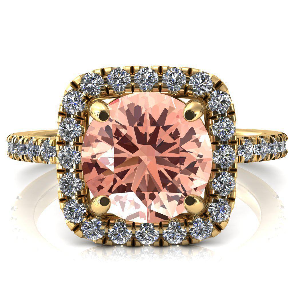 Molly Round Champagne Sapphire Halo 4 Prong 3/4 Diamond Eternity Engagement Ring-FIRE & BRILLIANCE