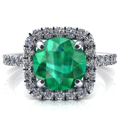 Molly Round Emerald Halo 4 Prong 3/4 Diamond Eternity Engagement Ring-FIRE & BRILLIANCE