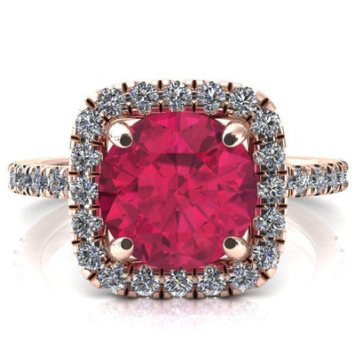 Molly Round Ruby Halo 4 Prong 3/4 Diamond Eternity Engagement Ring-FIRE & BRILLIANCE