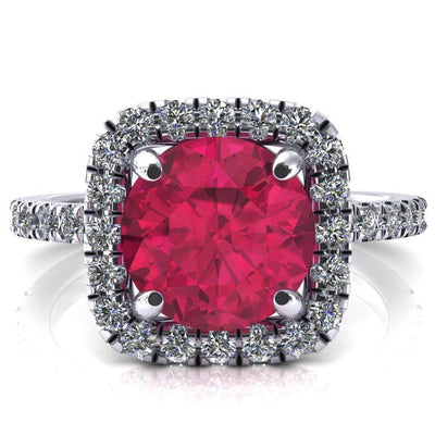 Molly Round Ruby Halo 4 Prong 3/4 Diamond Eternity Engagement Ring-FIRE & BRILLIANCE
