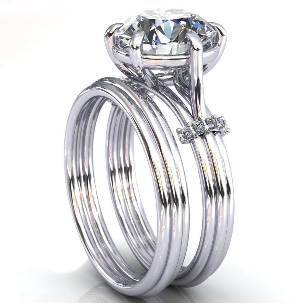 Mona Round Moissanite 6 Claw Prong Diamond Sides Juliette Triple Heart Ring-Custom-Made Jewelry-Fire & Brilliance ®