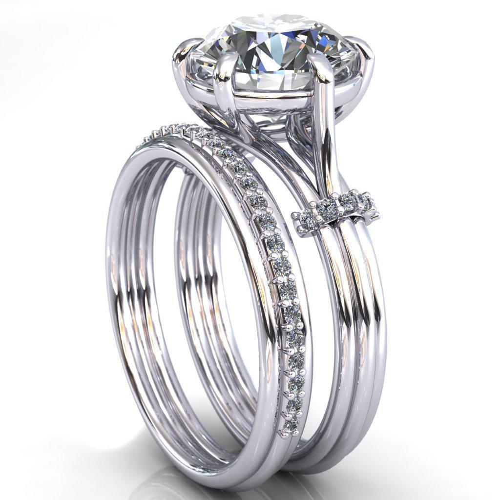 Mona Round Moissanite 6 Claw Prong Diamond Sides Juliette Triple Heart Ring-Custom-Made Jewelry-Fire & Brilliance ®