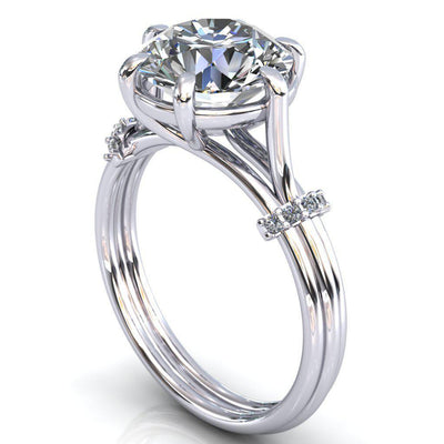 Mona Round Moissanite 6 Claw Prong Diamond Sides Juliette Triple Heart Ring-Custom-Made Jewelry-Fire & Brilliance ®